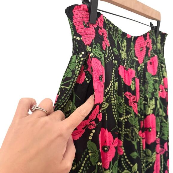 Anthropologie Maeve Saria Smocked Wide-Leg Floral Black Pants Size S - Picture 7 of 12